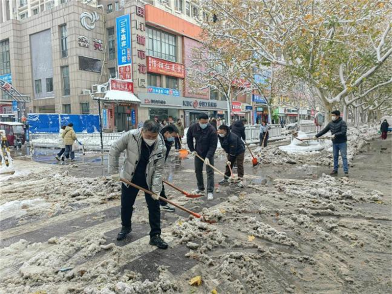 咨询团支部应对低温雨雪冰冻灾害到属地社区召开“双报到”志愿除雪行动